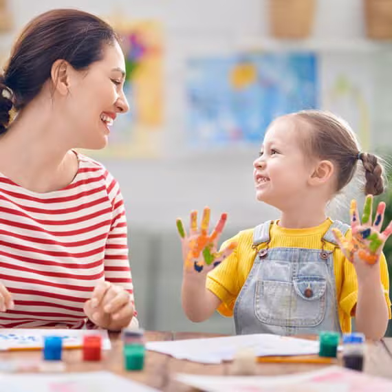 Happy family painting together